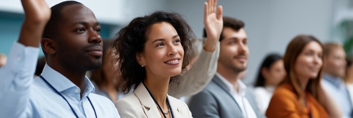 Diverse audience engaged in seminar with smiling participants