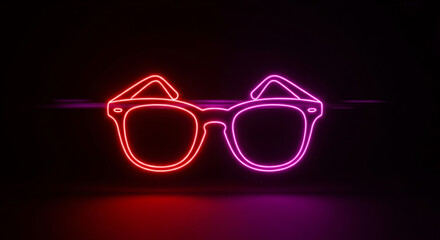 Cool neon glasses glowing red and pink. Great for 80s retro style, summer sale ad, entertainment, music fest, creative design, party invite. Eye catching design!