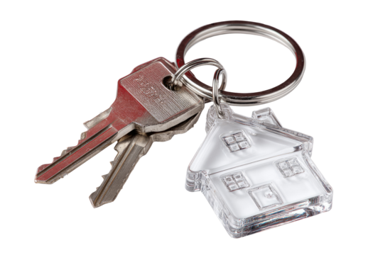 House keys, keyring with small house charm