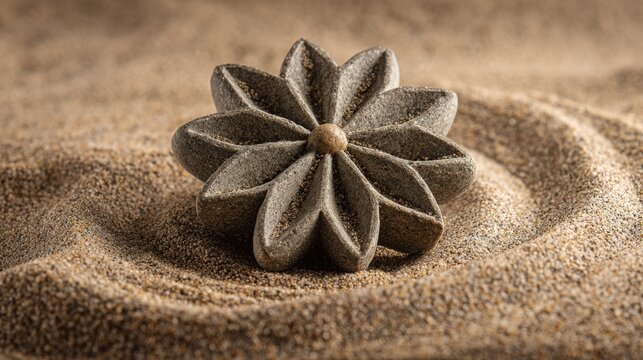 Nature’s Art: Stone Flower on Sand