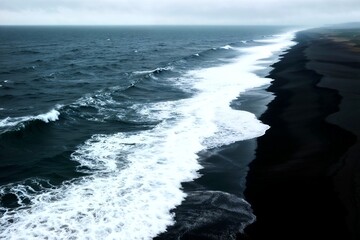 Black Sand Beach Ocean White Waves