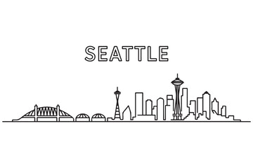 Obraz premium Seattle Line Art skyline. Travel Seattle famous landmarks. Business and tourism concept for presentation, banner, web site. with white background