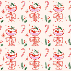 Plakat Seamless Christmas pattern with Christmas party cocktails and candy canes 