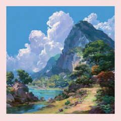 Scenic mountain landscape by a tranquil lake