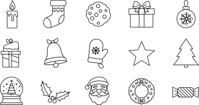 Christmas element illustration in line art style