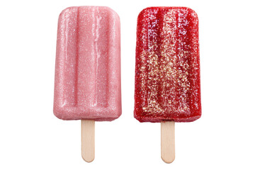 Two pink and red popsicles on sticks