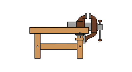 Sturdy workbench with a clamped vise, ready for woodworking projects