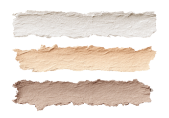 Three torn paper strips in varying beige tones