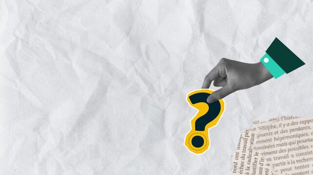 Trendy halftone collage of business concept. hand holding a question mark symbol