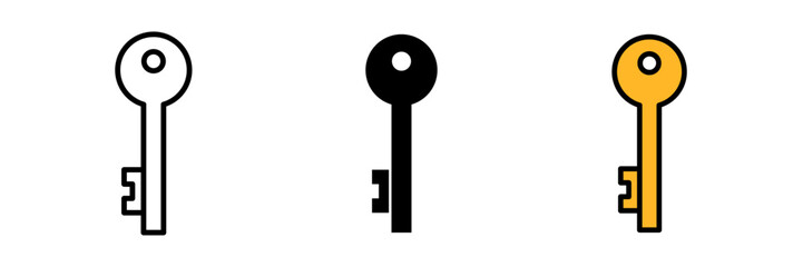 Key icon set in flat vector illustration, designed in outline, filled, and color style. Ideal for security, access, password, privacy, and authentication design concepts.