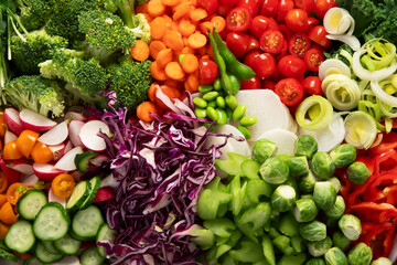 Healthy vegetarian food background. Sliced fresh vegetables.