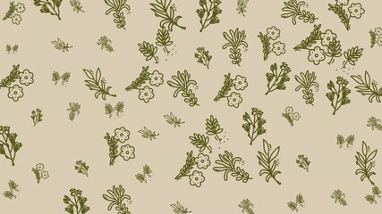 Doodle floral background perfect for botanical invitations, greeting cards, or naturethemed designs with whimsical green drawings of plants and flowers.