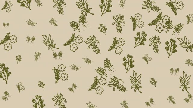 Doodle floral background perfect for botanical invitations, greeting cards, or naturethemed designs with whimsical green drawings of plants and flowers.