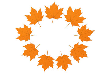 Fototapeta premium Autumn maple leaves forming circular frame, fall concept with orange foliage on transparent background