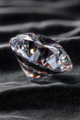 Cinematic display of a diamond stone on black velvet with high detail and low key lighting