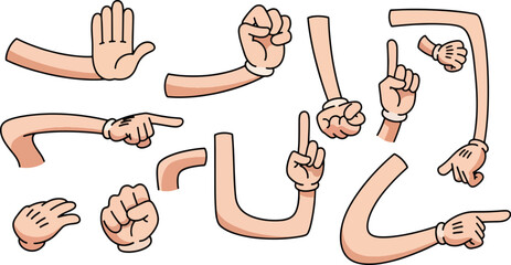 Assortment of Cartoon Hands and Arms with White Gloves cartoon arms hand gestures