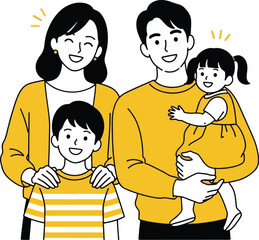 Family of Four Posed Together with Mother and Father Embracing Children daughter