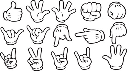 Line Art Collection of Cartoon Hands Performing Various Gestures hand gestures drawing