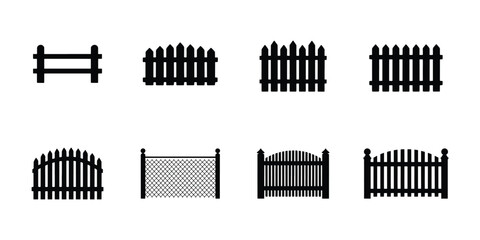 Vector fence and gate designs collection on clean background