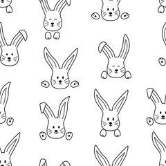 Seamless pattern of cute bunnies. Vector illustration of cartoon animals. Background for kids wear, nursery