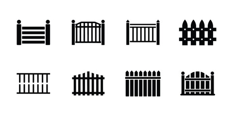 Fence and gate set vector illustration on clean background