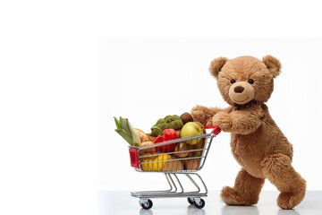 スーパーマーケットで買い物をするテディベア