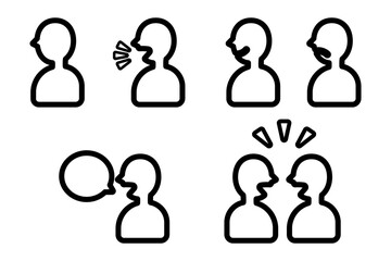 複数の横顔の人物を並べた、感情や会話シーンを象徴するフラットデザインのベクターアイコン集 © eto itosawa