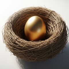 Obraz premium Golden Egg in Bird’s Nest on White Background
