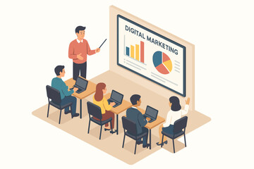 Obraz premium Business team learning digital marketing strategies with presentation