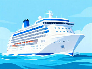 Naklejka premium Magnificent White Cruise Ship Sailing Through Turquoise Waters Under a Blue Sky