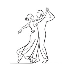 Continuous Line Art of Dancing Couple – Elegant Ballroom Dance Illustration