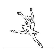 Ballerina Jump Line Art Dance Illustration, Black and White Graphic