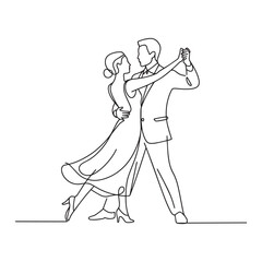 Elegant couple dancing line art illustration in romantic ballroom pose minimal modern style