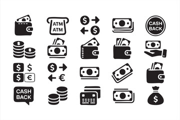 Wallet, Card, and Currency Icons for Online Banking and Mobile Payments