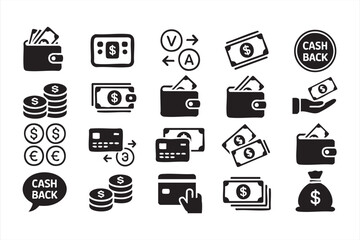 Minimal Finance Icon Pack Featuring Cash, Coins, and Credit Symbols
