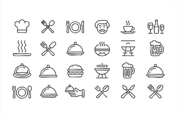 Vector Food and Drink Icon Pack Featuring Chef, Meal, and Beverage Signs