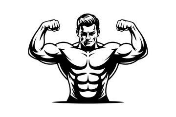 A muscular man flexing his biceps and showing off his defined abdominal muscles in a powerful pose.