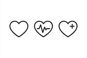 Minimal Line Art Health Symbols Featuring Heartbeat and Medical Cross