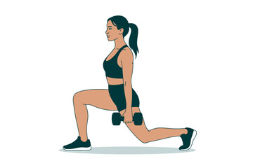 Fototapeta premium A woman performs a dumbbell lunge exercise as part of her fitness routine.