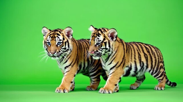 Tigerbaby auf Chroma Key Greenscreen &ndash; niedliches Tier, 4K Video, Freisteller, Wildkatze Animation