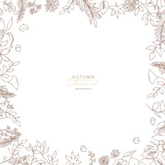 草木の線画イラスト。秋の草木のベクターフレーム。冬の植物シンプル背景。
Line art illustration of plants. Vector frame of autumn plants. Simple background of winter plants.