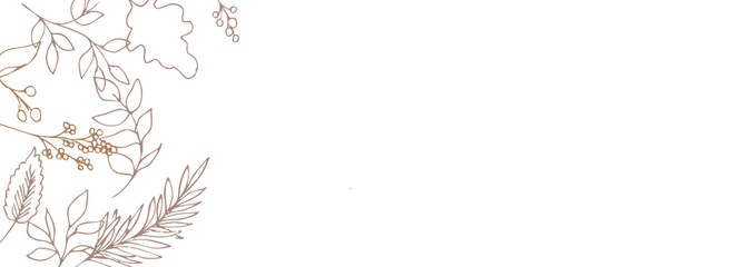 Obraz premium 草木の線画イラスト。秋の草木のベクターフレーム。冬の植物シンプル背景。 Line art illustration of plants. Vector frame of autumn plants. Simple background of winter plants.