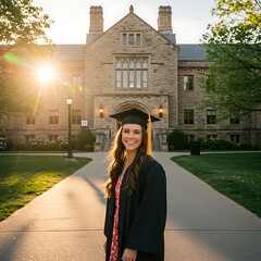 卒業式 夕日 大学 女性