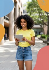 都会の若者、タブレット、笑顔