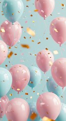 パステルカラー風船と金箔紙吹雪