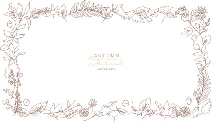 草木の線画イラスト。秋の草木のベクターフレーム。冬の植物シンプル背景。
Line art illustration of plants. Vector frame of autumn plants. Simple background of winter plants.