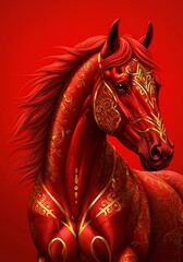 紅毛の装飾馬 金色の模様