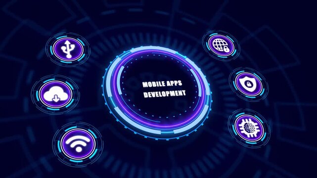 Futuristic Mobile Apps Development Animation, Digital Technology Background