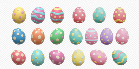 A collection of colorful Easter eggs with various patterns and designs.