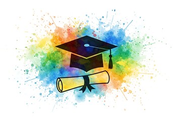 卒業証書と卒業帽 水彩風イラスト